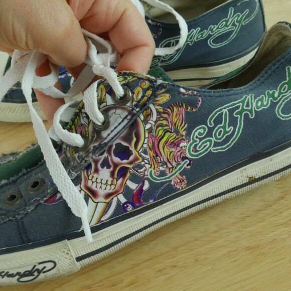 Ed Hardy Women's Size 10 Sneakers Slip On Low Rise Y2K Skull Tiger Graphic - Picture 7 of 16